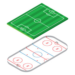 soccer, football playground and hockey playground isometric illustration