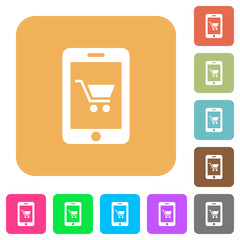 Mobile shopping rounded square flat icons