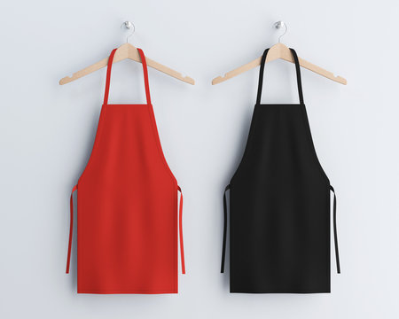 Apron, red apron, apron mockup, apron on clothes hanger 3d rendering