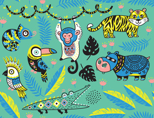 Seamless pattern with tropical animals © penguin_house