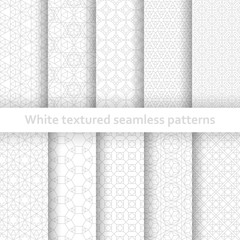 White textured seamless patterns set. Vector illustration.