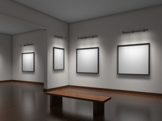 Fototapeta na wymiar White big art gallery empty; 3d illustration