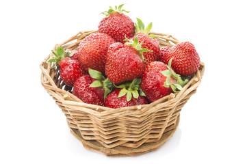 Red fresh strawberry in a bowl on white background