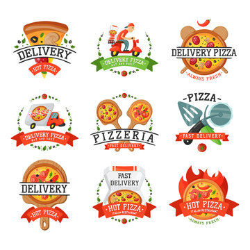 Delivery Pizza Badge Vector Illustration.