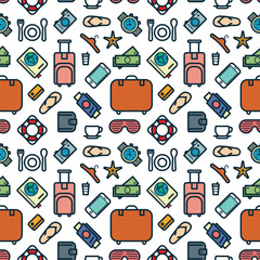 Seamless Pattern of Icons. Travel and Leisure Theme Background.