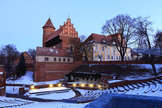 Gothic castle of the Prince-Bishopric of Warmia in Olsztyn at the morning, Poland
