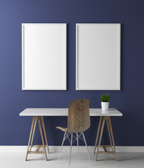 Two frame poster mock up and table 3d rendering