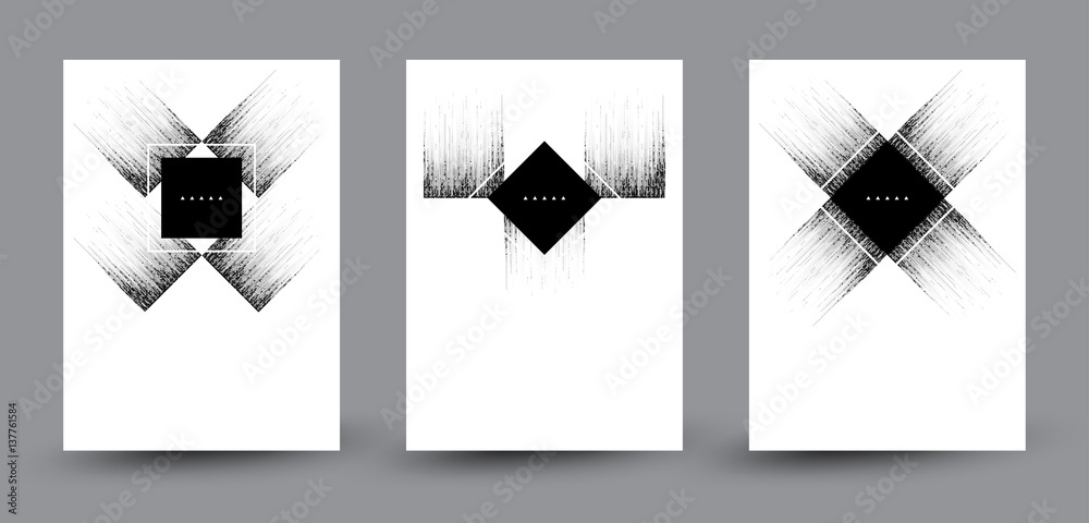 Leinwandbilder Vector abstract three backgrounds set with decorative halftone square elements. Vector abstract three backgrounds set with decorative halftone square elements. Black and white composition.
