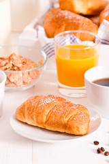 Breakfast with croissants. 