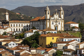 View of historic baroque church Nossa Senhora do Carmo and city Ouro Preto, UNESCO World heritage site, Minas Gerais, Brazil