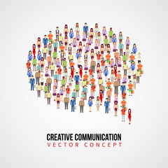Communication vector concept, people crowd in speech bubble shape