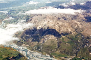 Aerial view of New Zealand mountains, South Island. Photo is taken from airplane heading from Sydney to Christchurch.