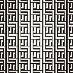 Interlacing Lines Maze Lattice. Ethnic Monochrome Texture. Vector Seamless Black and White Pattern
