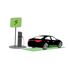 Electric car charging vector silhouette