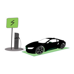 Electric car charging vector silhouette