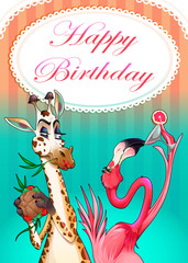 Happy Birthday card with funny animals