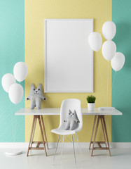 Children room and frame poster mockup 3d renlering