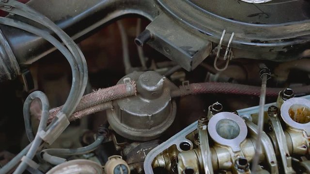 Opened old engine block interior part of car for repairing
