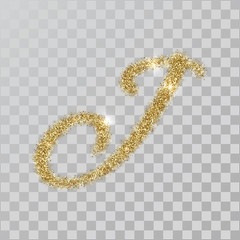 Gold glitter powder letter J in  hand painted style.