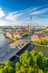 Aerial view of Berlin skyline with Spree river in summer, Germany