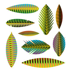 Set abstract tropical leaves with bright geometric patterns