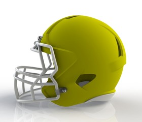 Fototapeta premium Yellow american football helmet side view on a white background with detailed clipping path, 3D rendering