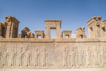 Ruins gate and mural of Persepolis in Shiraz, Iran