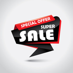 Banner bubble with promotional offer with super sale glossy origami vector design 