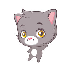 Cute gray cat character giving the thumbs up