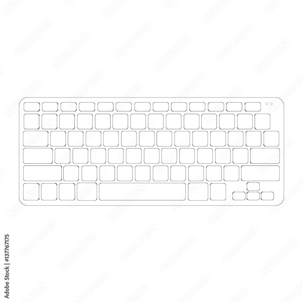 Fototapete computer keyboard. top view. vector outline illustration.
