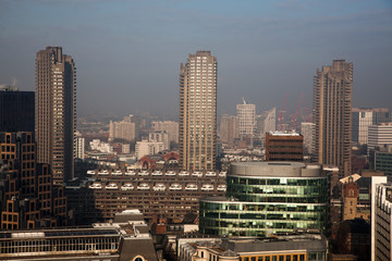 rooftop view over London on a foggy day from St Paul's cathedral, UK