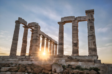 Famous Greek temple Poseidon, Cape Sounion in Greece