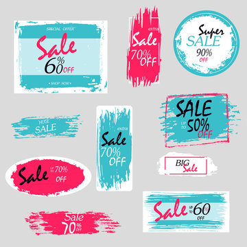 Geometrical social media sale banners and ads, web template collection. Vector illustrations for mobile website posters, email and newsletter designs, promotional material