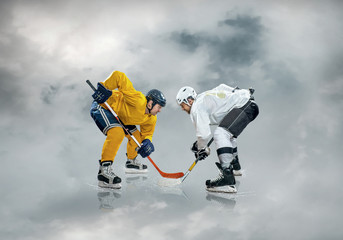 Ice hockey player on the ice, outdoors