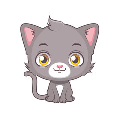 Cute gray cat character sitting ( use for stickers, fun scenes, decoration etc. )