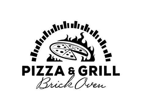 pizza & grill logo with brick oven