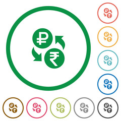 Ruble Rupee money exchange flat icons with outlines