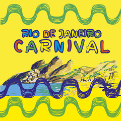 Vector illustration. Hand drawn  composition of Brazil Carnival. Ipanema beach pattern.