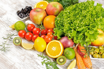 Fresh fruits and vegetables - healthy diet based on fresh and organic fruits and vegetables