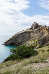 Fototapeta na wymiar Beautiful seascape. South coast of Crimea, Novy Svet, near Kapchik cape