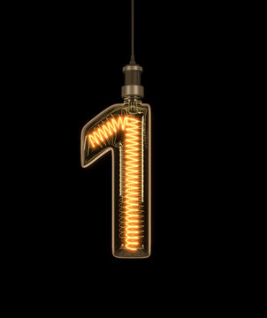 Number 1, Alphabet  made of light bulb. 3D illustration