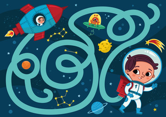 Naklejka premium Can you help the astronaut for to go back to rocket? (Vector illustration of maze game)