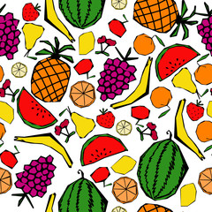 Seamless vector pattern with hand drawn fruits