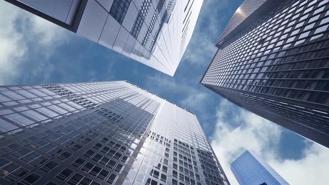 Sealess loop - Looking up at business buildings in downtown New York, USA, video HD