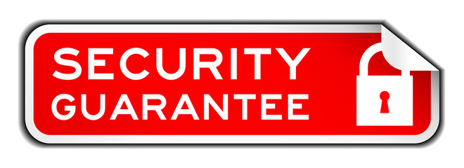 Red peel off sticker wording security guarantee with lock icon
