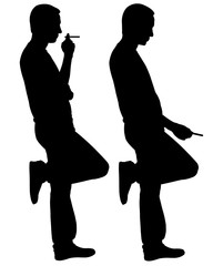 Silhouettes of men smoking isolated on white