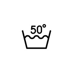 50 degrees washing laundry symbol line icon black on white