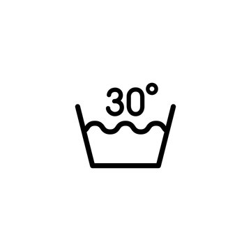 30 degrees washing laundry symbol line icon black on white