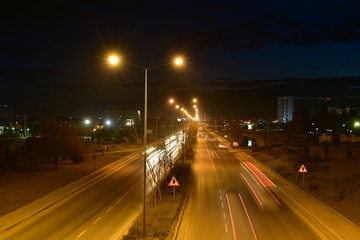 Long exposure in highway traffic at night