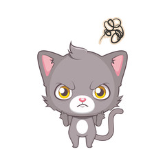 Cute gray cat character being irritated ( use for stickers, fun scenes, decoration etc. )